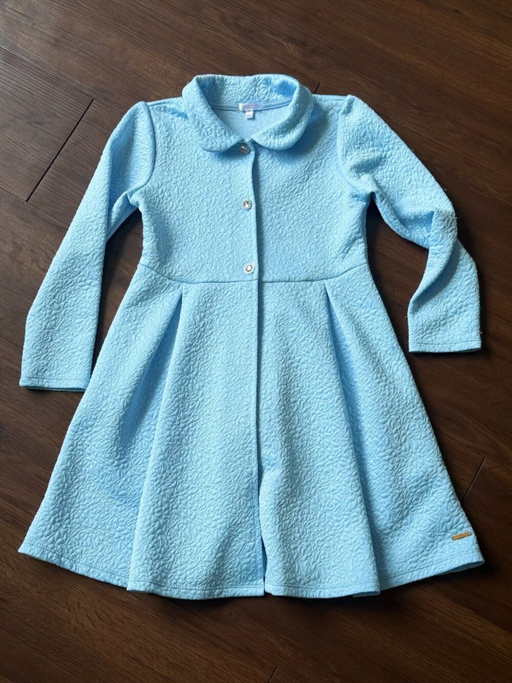 Tahari Girl Blue Textured Coat Dress 6x Coquette Old Money Princess Chic 3781